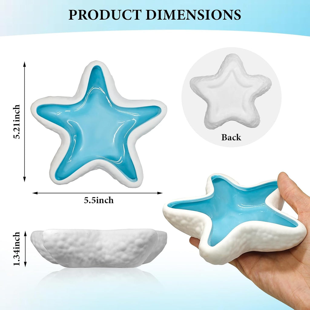 Starfish Jewelry Dish for Coastal Bathroom Decor, Ceramic Trinket Tray and Ring Holder with Glossy Blue Glaze, Beach Decor for Bedroom or Guest Room, Gift for Women