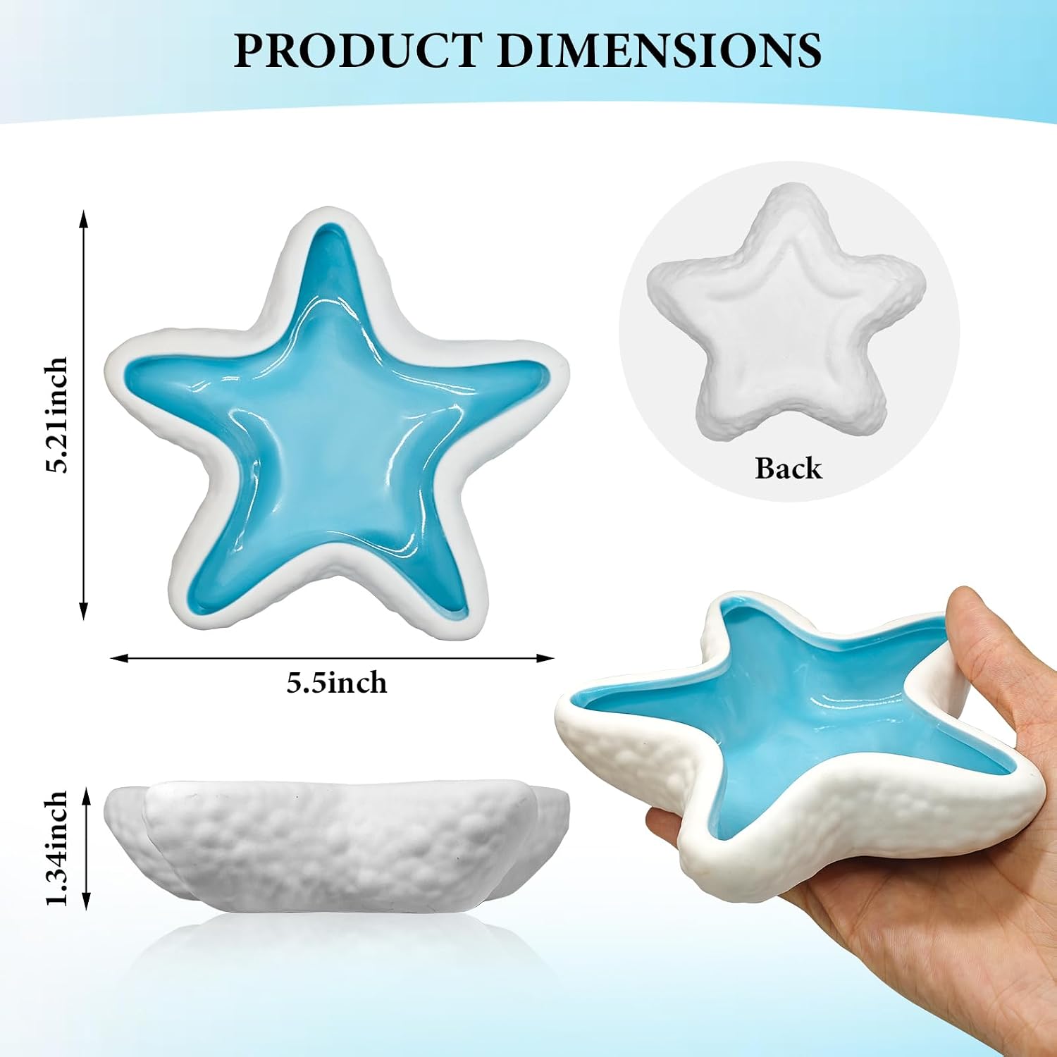 Starfish Jewelry Dish for Coastal Bathroom Decor, Ceramic Trinket Tray and Ring Holder with Glossy Blue Glaze, Beach Decor for Bedroom or Guest Room, Gift for Women