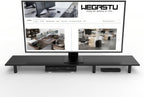Large Dual Monitor Stand Riser 43.3IN， Home Office Storage For Desk Accessories，Solid Wod Desk With Adjustable Legs For computer/PC/Laptop/Printer/Container/dressing table (Black)