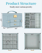 TORIBIO Jewelry Box for Women, Leather Jewelry Organizer with Mirror & Lock, 3-Tier Jewelry Storage Organizer with 2 Drawers for Girls/Women/Mothers, Necklace Earring Bracelets Holder Organizer