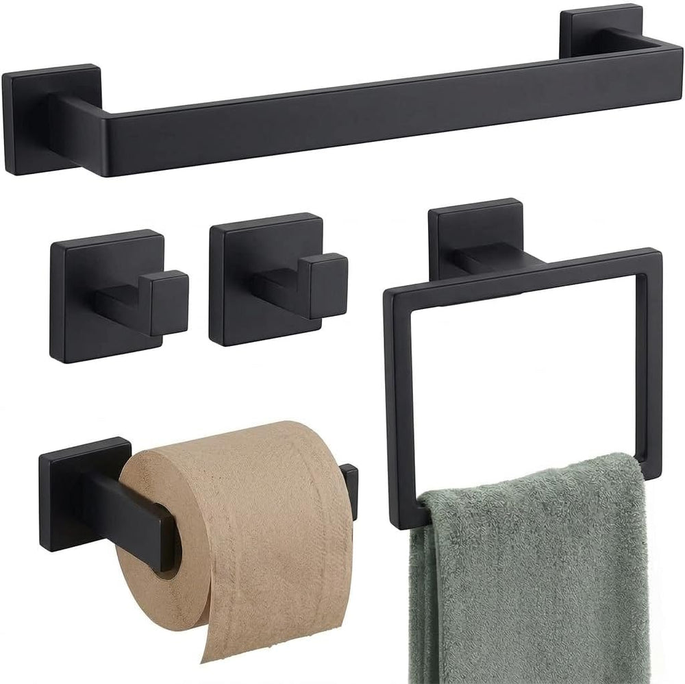 5-Piece Bathroom Hardware Set, 23.6 in Towel Bar, Matte Black