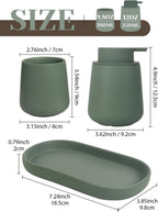 INGOFIN 3 Pcs Ceramic Bathroom Accessory Set - Foam Soap Dispenser, Toothbrush Holder & Tray, Bathroom Counter Set, Countertop Essentials for Home, Guest Bathroom, or Office Use, Matte Green