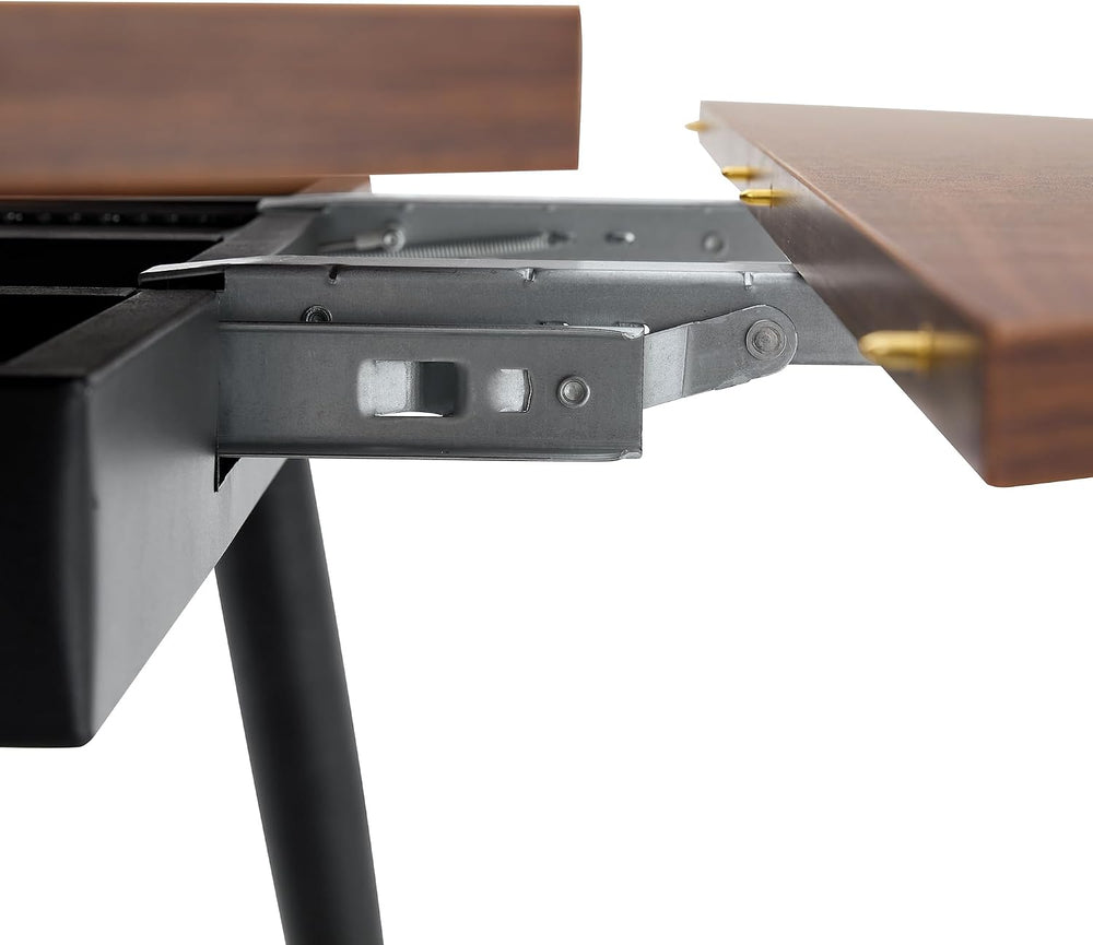 Extendable Dining Table with Walnut Grain MDF Top and Black Metal Legs | Spac...