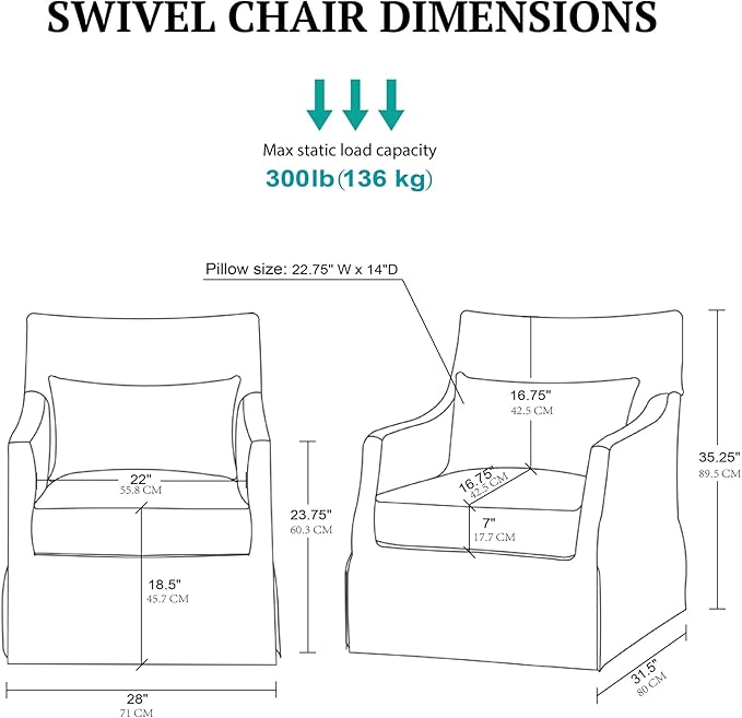Martha Stewart London Swivel Chair - Solid Wood & Plywood, Skirted Metal Base Accent Armchair, Lumbar Pillow -Modern Classic Family Room Sofa Furniture Bedroom Lounge, 28"X31.5"X35.25", Light Blue