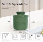 Butter Crock for Counter with Water, French Butter Keeper for Spreadable Butter Ceramic Butter Dish with Lid for Countertop, Butter Container Holder, Home Kitchen Decor (Green, M)
