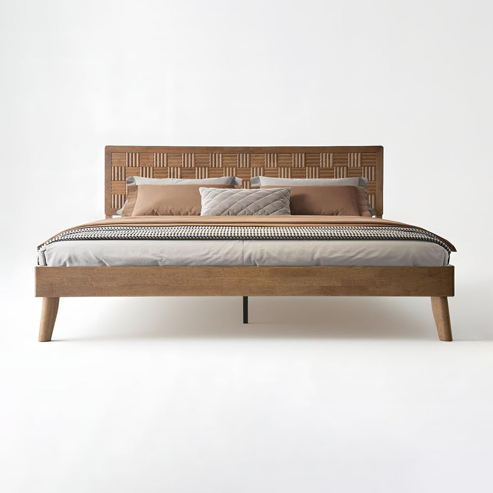 King Size Platform Bed Frame, Solid Wood Headboard & Footboard, 12 Durabl...