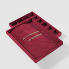Velvet Jewelry Display Tray For Bracelet Pendant Necklace, Multi-Slot Stackable Storage Tray For Long Chain Jewelries, Drawer Insert Jewelry Organizer (Red)