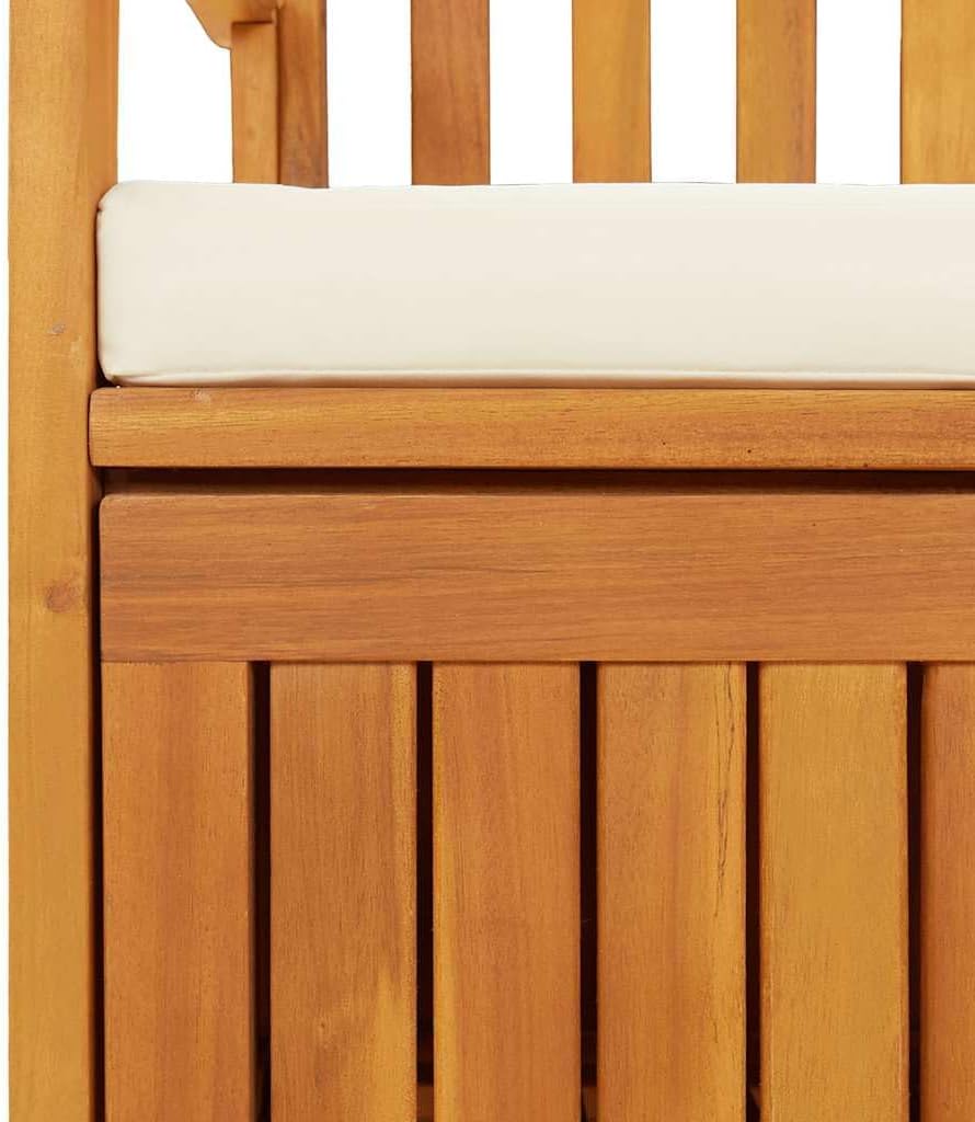 Patio Storage Bench Solid Acacia Wood Outdoor Garden Bench with Cushion, 47.2...