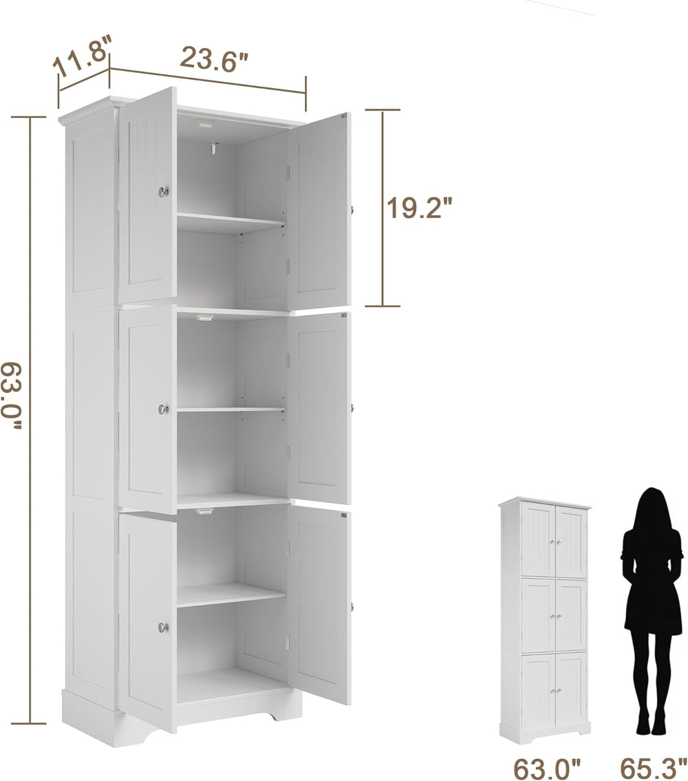 ChooChoo 63.2" Tall Bathroom Storage Cabinet with 6 Doors | Freestanding...