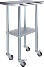 AmGood 24" Long x 18" Deep Stainless Steel Table with Casters