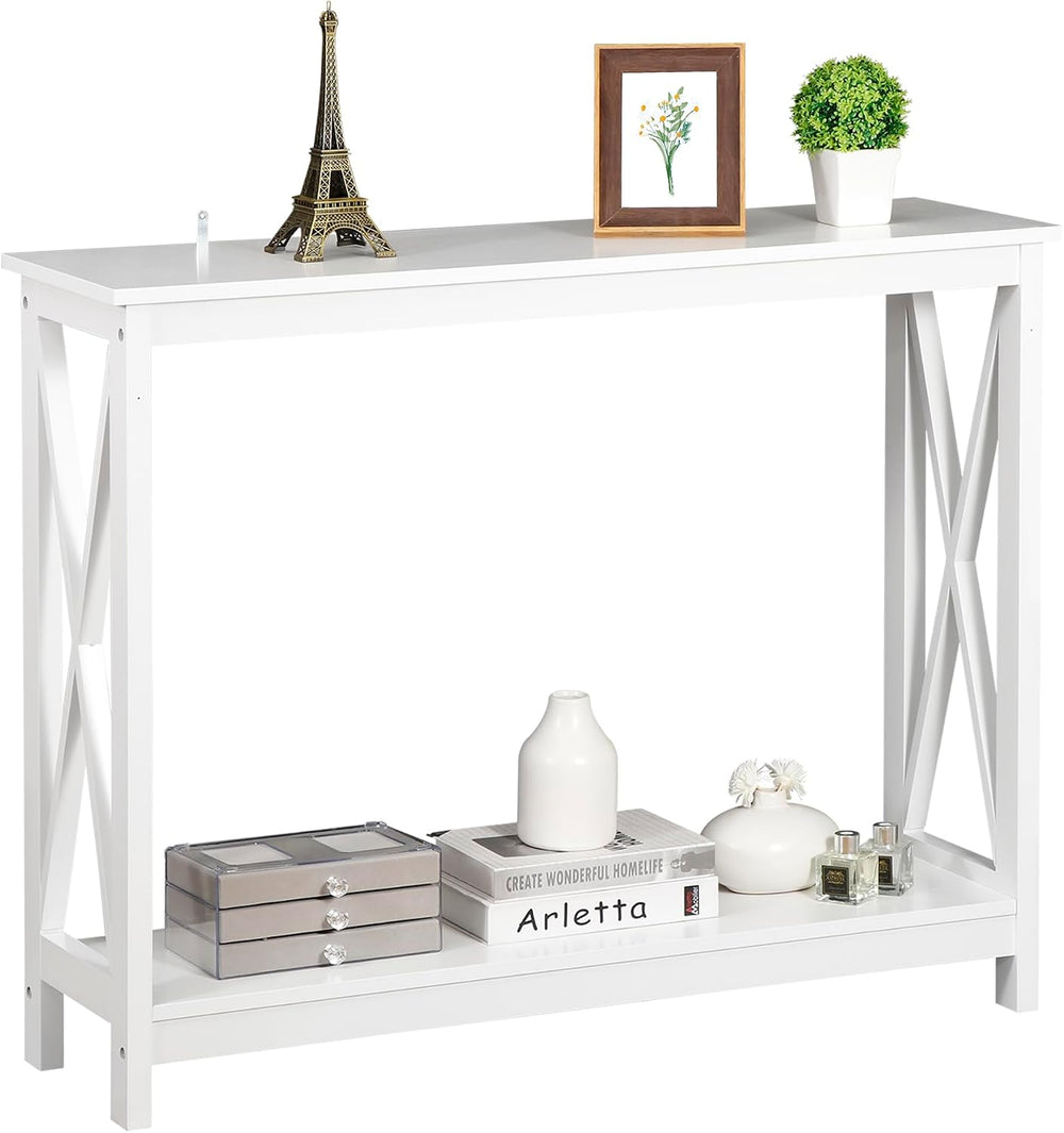 ZenStyle Sofa Side Console Table with 2 Storage Shelves Narrow Accent Table f...