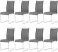 AZmac Modern Leather Dining Chairs Set of 8,Armless Kitchen Chairs,Dining Room Chairs with Upholstered Padded Seat and Sturdy Chrome Legs for Dining Room,Kitchen (Set of 8, Grey+PU Leather)