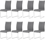 AZmac Modern Leather Dining Chairs Set of 8,Armless Kitchen Chairs,Dining Room Chairs with Upholstered Padded Seat and Sturdy Chrome Legs for Dining Room,Kitchen (Set of 8, Grey+PU Leather)
