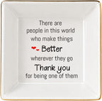 Thank You Gift for Women, Ceramic Jewelry Dish, Appreciation, Going Away, Retirement Gifts for Coworkers, Hostesses, Teachers, Friends, Nurse, Decorative Jewelry Tray for Home Decor (Thank you)
