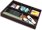 KINGFOM Pu Leather Desk Organizer Tray, 4 Compartment Office Storage Supplies Stationery Drawer Tray, Nightstand Bedside Tray for Key, Wallet, Watch, Coin, Phone Valet Tray Stackable