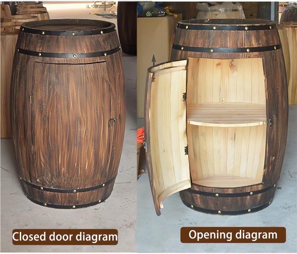 Wood Whiskey Barrel Tables, Barrels Side Table with Door, Bar Decorative Wine...