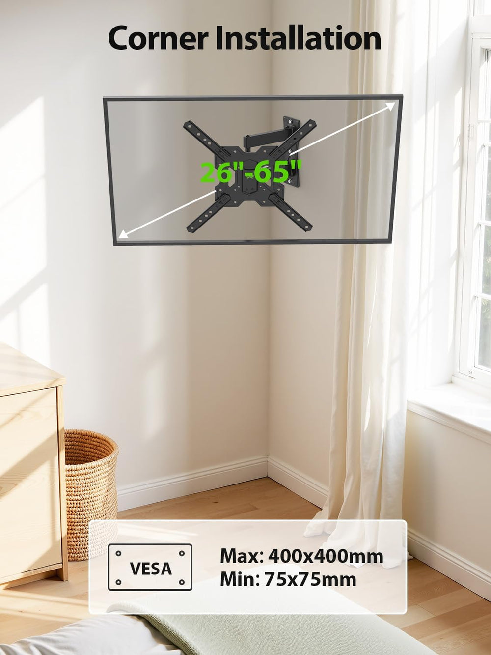 USX MOUNT UL Listed Full Motion TV Mount, Swivel Articulating Tilt TV Wall Mo...
