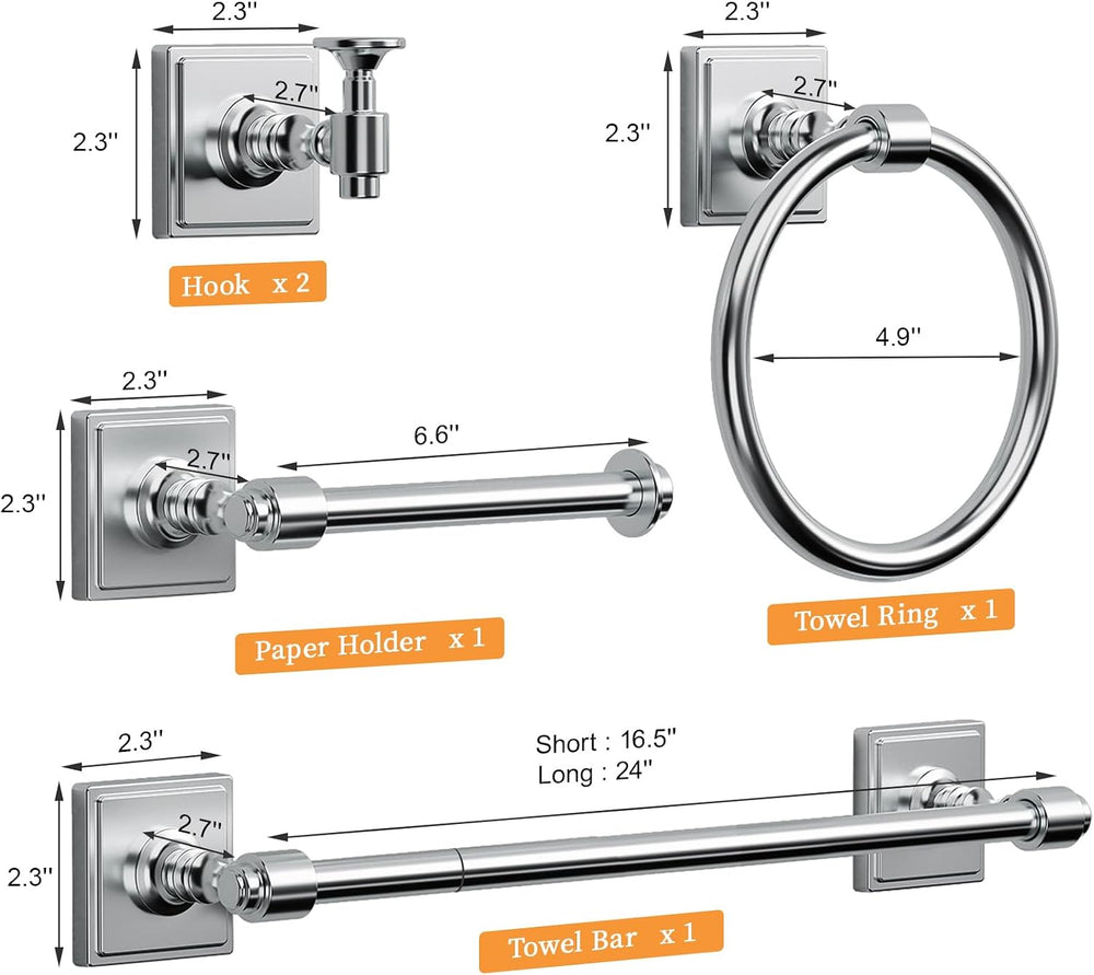 VEHCIL Polished Chrome Bathroom Towel Bar Set, 5 Piece Bathroom Hardware Acce...