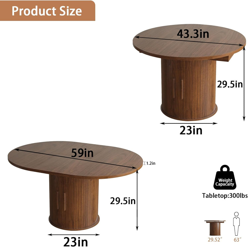 Expandable Dining Table,Round Wooden Kitchen Table,Double Layered Storage Spa...