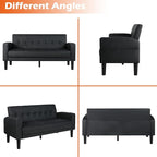 AILEEKISS 62" Loveseat Couches Upholstered Leather Love Seat Sofas Couch with 2 USB, Cup Holders, Side Pocket, Mid-Century Modern Tufted Sofa for Living Room,Office,Bedroom,Apartment (Black, 2-Seat)