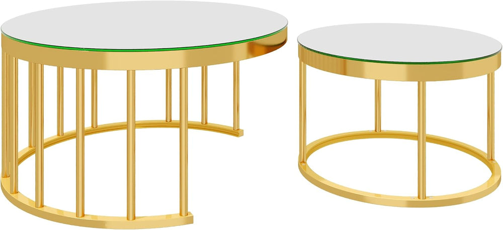 JIVOIT 2-Piece Round Nesting Coffee Table Set with Gold Metal Frame | Modern ...