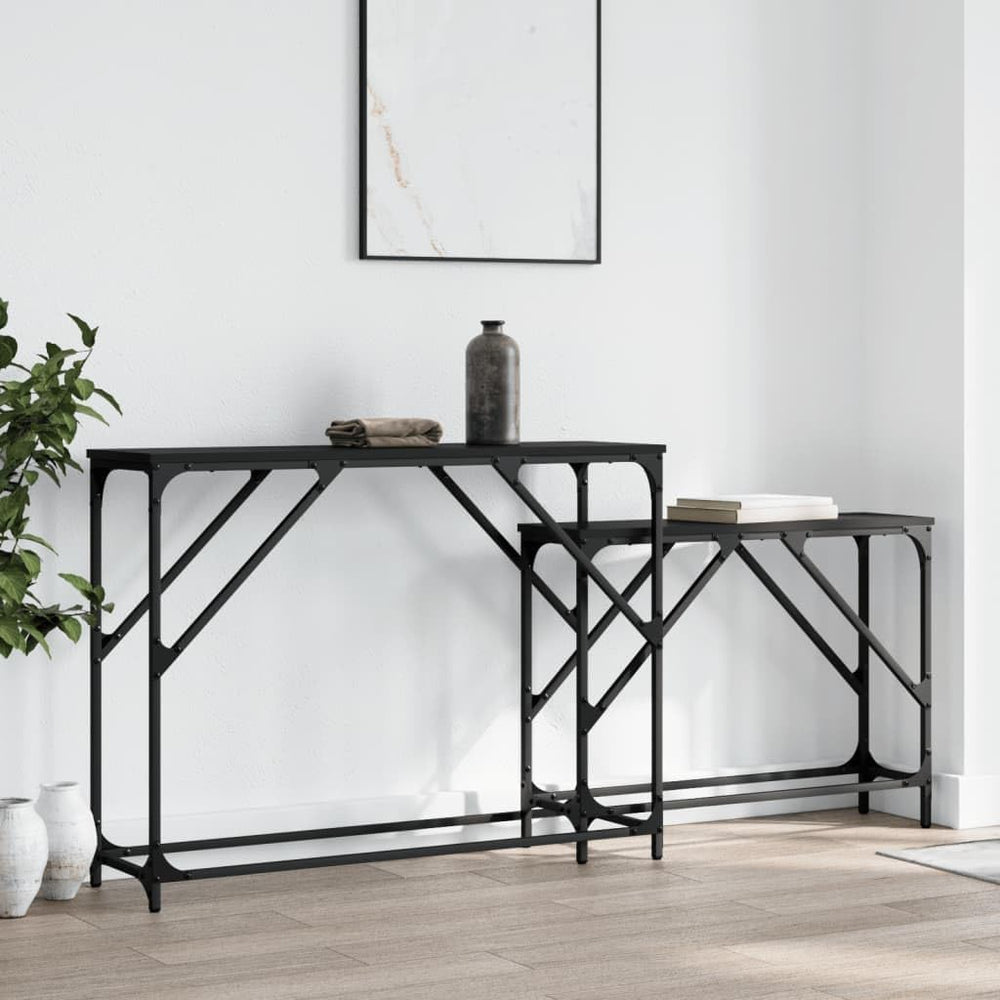 Nesting Console Tables 2 pcs Black Engineered Wood | Space-Saving Nesting Des...