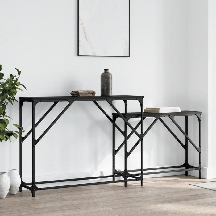 Nesting Console Tables 2 pcs Black Engineered Wood | Space-Saving Nesting Design, Sturdy Metal Frame, Easy to Clean, Versatile for Living Room, Hallway, Office
