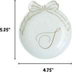 COLLECTIVE HOME - Personalized Initial Ceramic Jewelry Tray with Bow, Christmas Gift Ideas for Women, Small Gift for Girlfriend Wife, Ring Holder, Earrings Dish, Birthday Gift for Her (S)