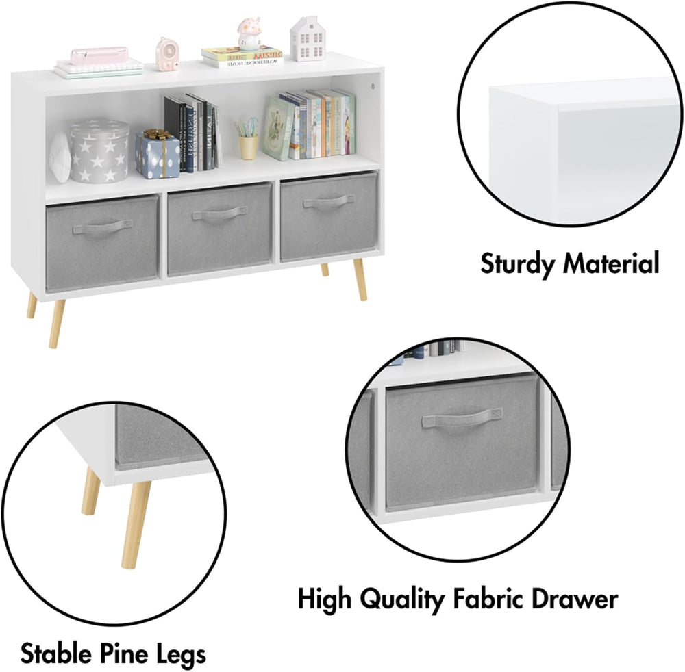 2-Tier Bookcase Bookshelf with Collapsible Fabric Drawers,Cute Book Display S...