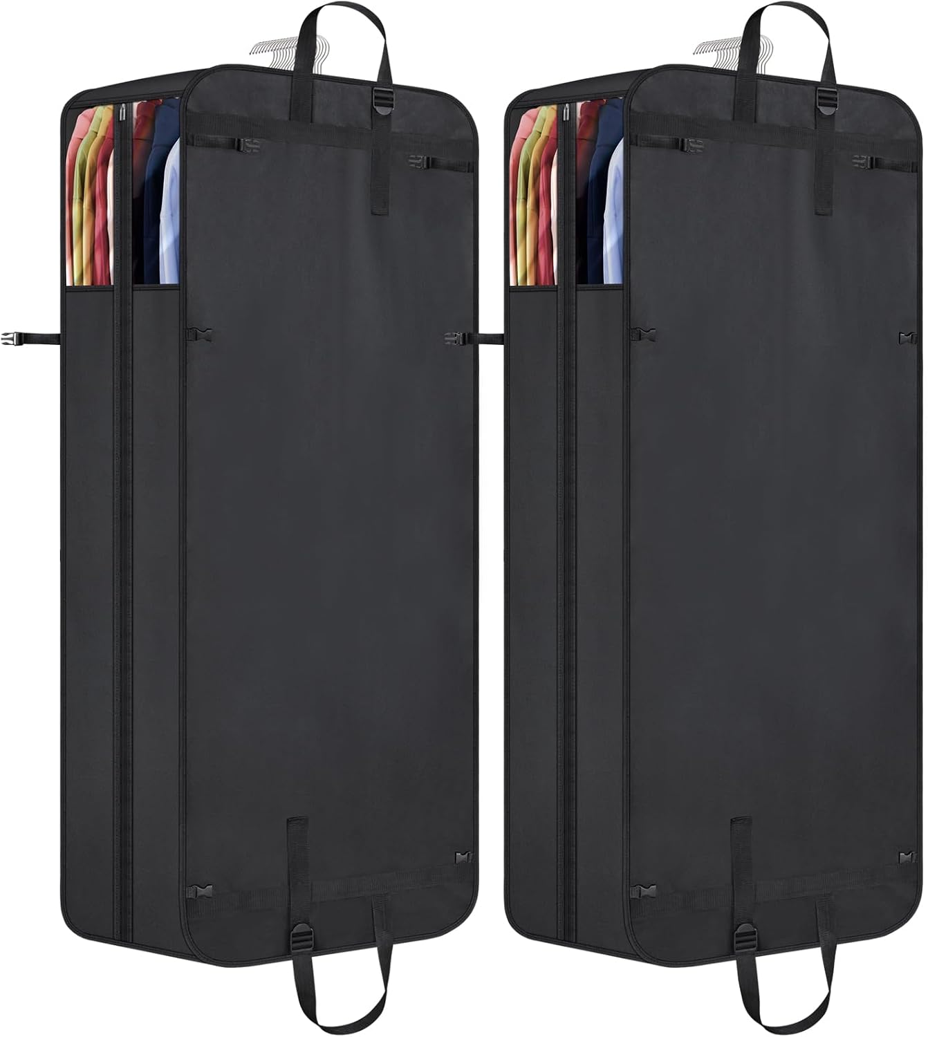 Univivi Garment Bag for Moving, Heavy Duty Suit Bag, 60 Inch, Set of 2 | Large Travel Bag for Moving, Non-woven Fabric, Suit Cover with Clear Window, Handles and Buckle Straps for Suit, Coat, Jacket
