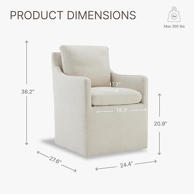 Upholstered Dining Chairs with Casters, No Assembly Modern Accent Armchair with Rollers for Dining Room, Bedroom, Living Room, Reading Room, Already Assembled, Beige, 4 Box