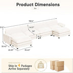 Furniwell 159" Modern Couches Sectional Sofa with Movable Ottoman, U Shaped Sofa Couch with Comfy Chenille and Deep Seat, 4-Seat Cloud Couch for Living Room, Bedroom and Apartment