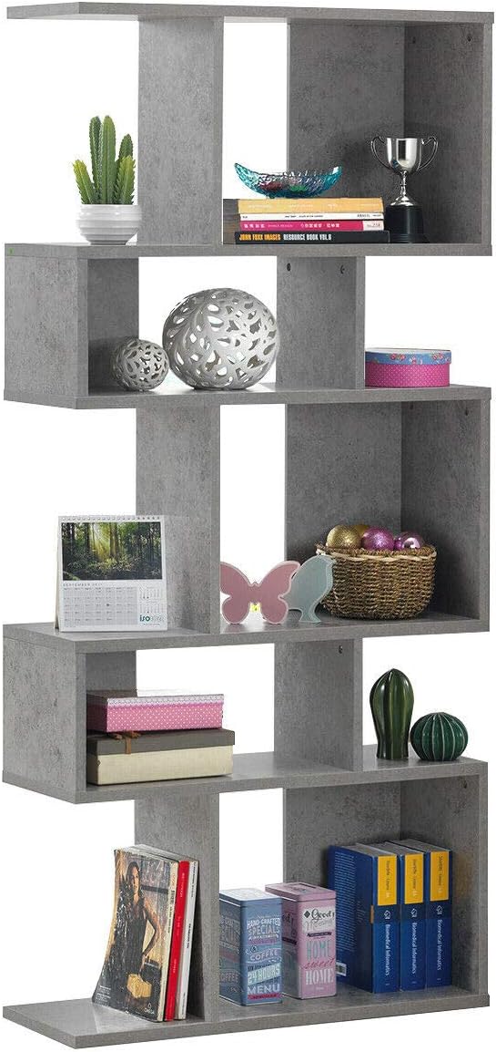 GIANTEX 5-Tier Geometric Bookshelf, 70" Tall Wood Freestanding Decorativ...