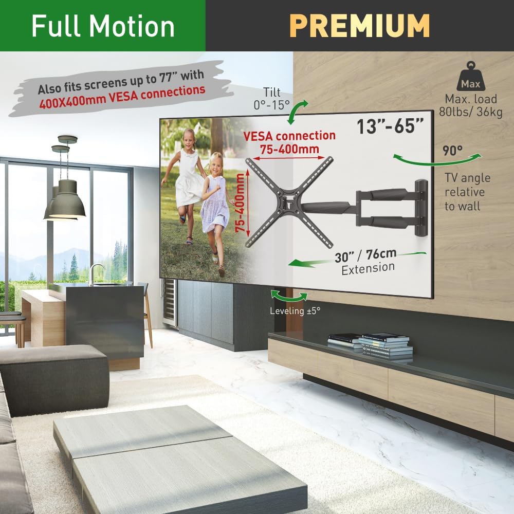 Barkan 30'' Long TV Wall Mount, 13-65 inch Full Motion Articulating -...