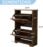 Shoe Cabinet with 2 Flip Drawers, Farmhouse Shoe Storage for Entryway, Wooden Shoe Organizer Cabinet with Adjustable Shelves, Hidden Slim Shoe Cabinet for Hallway, Living Room, Brown