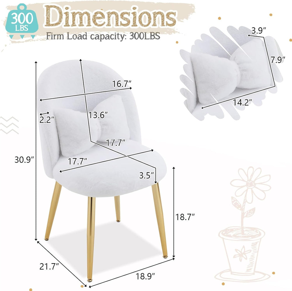 VINGLI Fluffy Girls Vanity Chair with Back & Pillow,Cute Small Cozy Desk ...