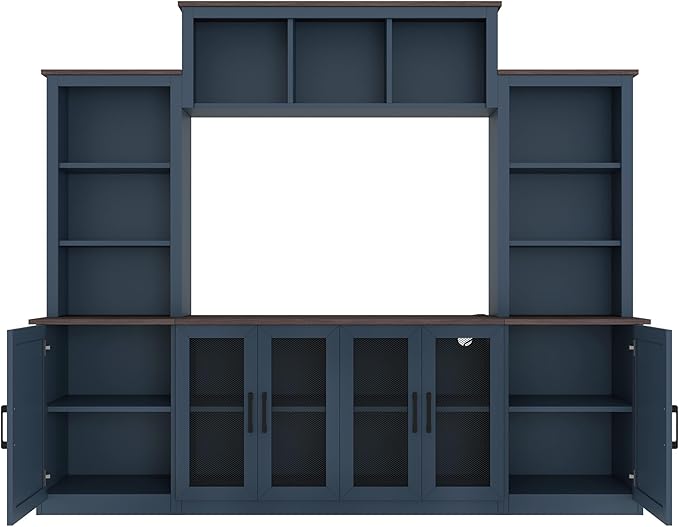 Wall Unit Entertainment Center with Charging Station and USB Charging for TVs, TV Stand with Large Storage Cabinet, Modern TV Stand Media Console with Cabinets (Blue/T)