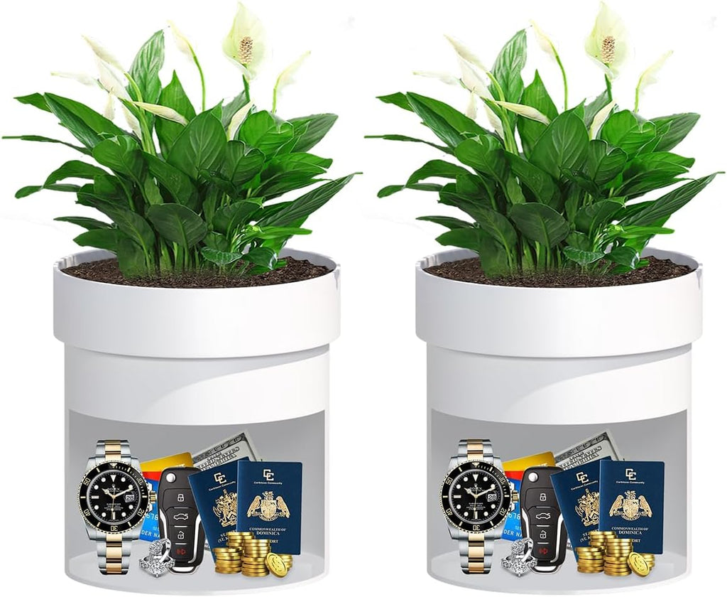 Sdstone Fireresistant Waterproof Flower Pot Diversion Safe with key Locks,Stainless Steel Secret Hidden Safe,Perfect for Hiding The Valuables Inside (Black) Plants Not Include 2pack