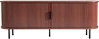 VEVOR Fluted TV Stand for TVs up to 65 inch, Mid-Century Modern Entertainment Center, Boho Media Console with Storage Cabinet & Sliding Tambour Door, Television Stand for Living Room, Bedroom, Walnut