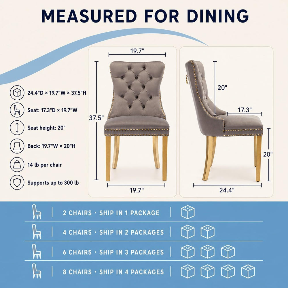 Upholstered Dining Chairs Set of 6, Velvet Wingback Chair with Ring Pull | Ki...