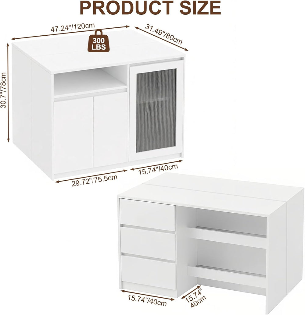 Large Kitchen Island with Storage,Modern Kitchen Bar Island Table, Large Fixe...