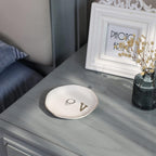 Initials Ring Dish Jewery Tray with Personalized V-Monogrammed Gifts Wedding Engagement for Women Friends Sister,Ceramic White