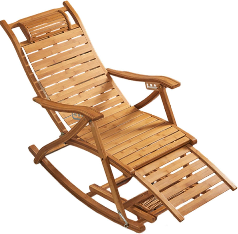 Bamboo Rocking Chair with headrest and footrest, Foldable and Requires no Ass...