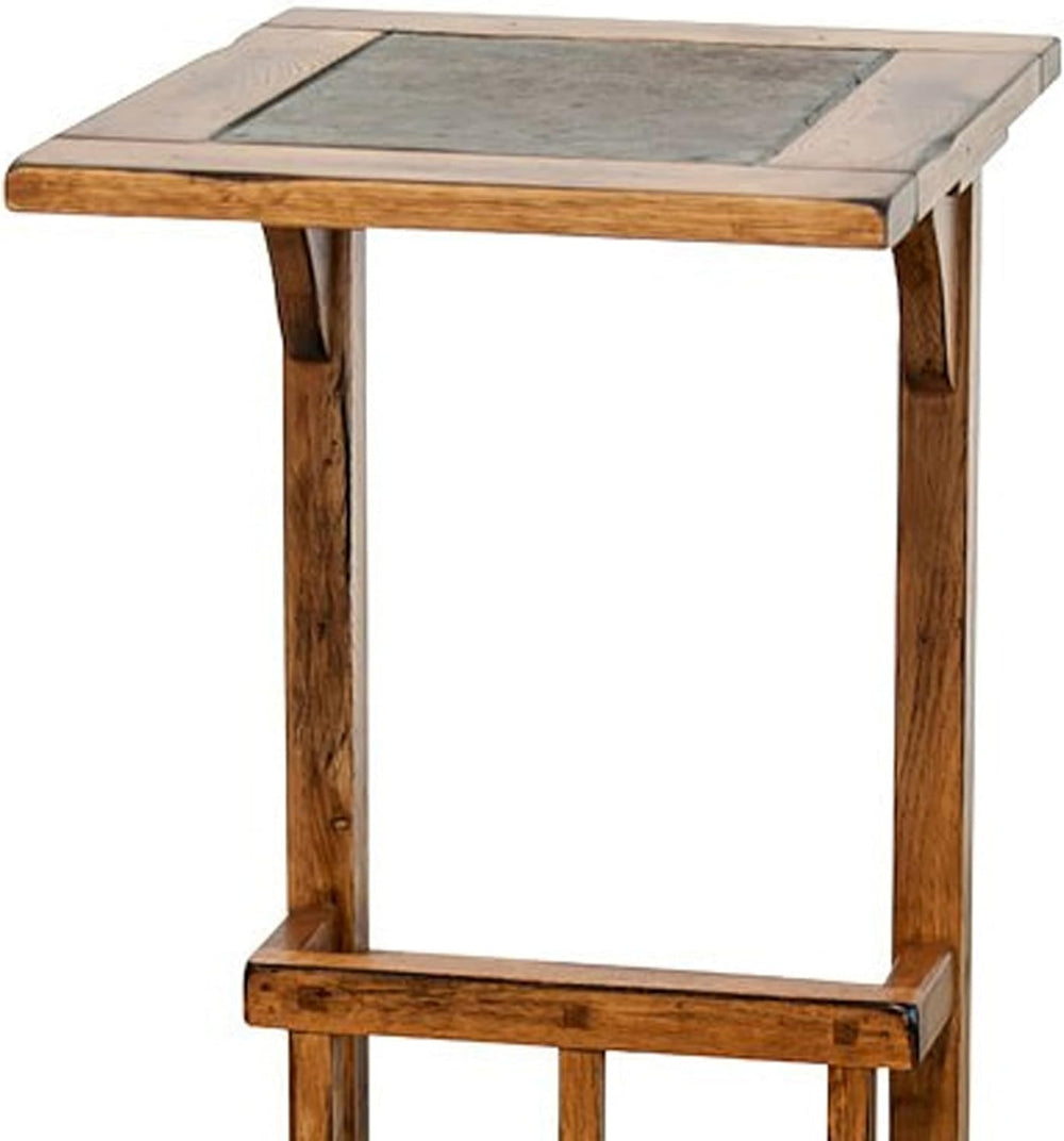 Benzara Marv Side Table with Magazine Rack- 13 Inch- Rustic Oak Finish Wood