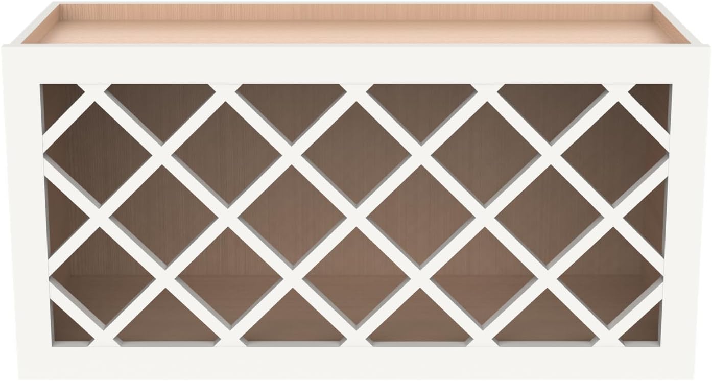 Origami Solid Wood RTA Wine Bottle Rack Wall Cabinet with Lattice Panels - Wine Storage for Bar, Pantry, Cellar & Basement - Mocha (30"W 12"D 15"H)