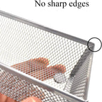 HAHIYO Stackable Mesh Tray Cup 6 x 3 x 2 inches Sturdy Container for Desk Drawer Organizer Collection for Home Office School kitchen Soft Foam Feet No Sharp Edges 2 Pack Silver