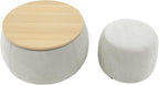Ball & Cast Round Upholstered Storage-Ottoman Set with Wood Tray, Large Storage Coffee Table w/Footstool & Removable Lid, Dia 25" Padded Bench & End Side-Table for Living Bedroom, Light Grey