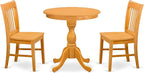 East West Furniture ESNF3-OAK-W 3 Piece Dining Set Contains a Round Dining Table with Pedestal and 2 Kitchen Chairs, 30x30 Inch, Oak