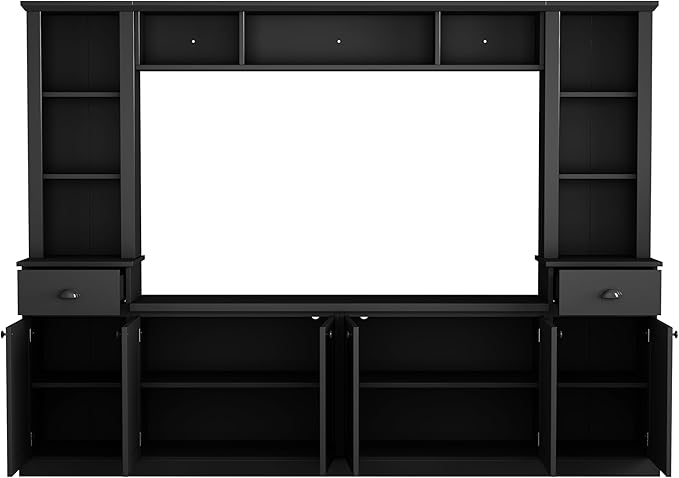 Ball & Cast TV Stand with Cabinets for TVs up to 75",Wall Unit Entertainment Center with Storage and Open Shelves,Modern Media TV Console with 2 Drawers for Living Room,Black