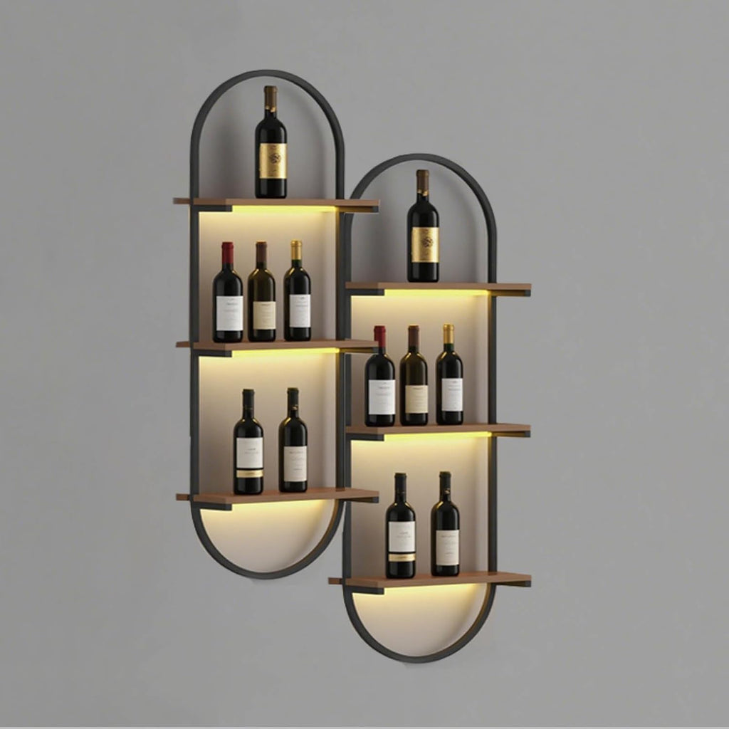 Wall Mount Wine Rack, 3-Tier Metal Oval Design Wine Rack Wall Mounted, Wine Bottle Holder for Home Bar, Wine Kitchen Storage Liquor, Champagne(Black, 2PCS)